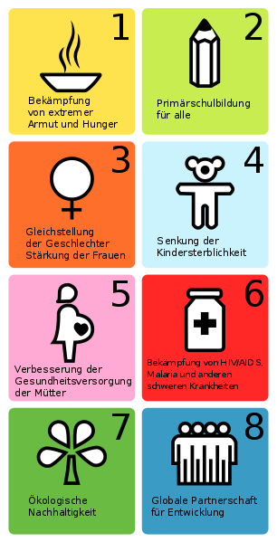 Piktogramm der acht Milleniums-Entwicklungsziele der UN